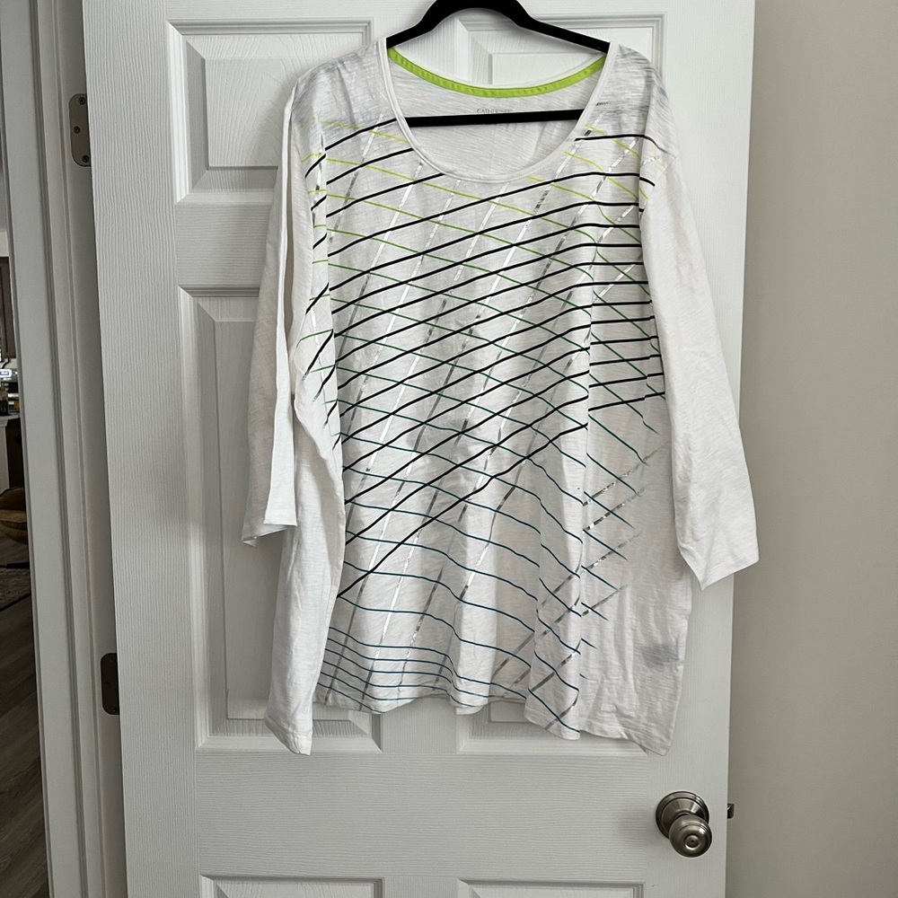 White and Multicolor Striped Women's Top